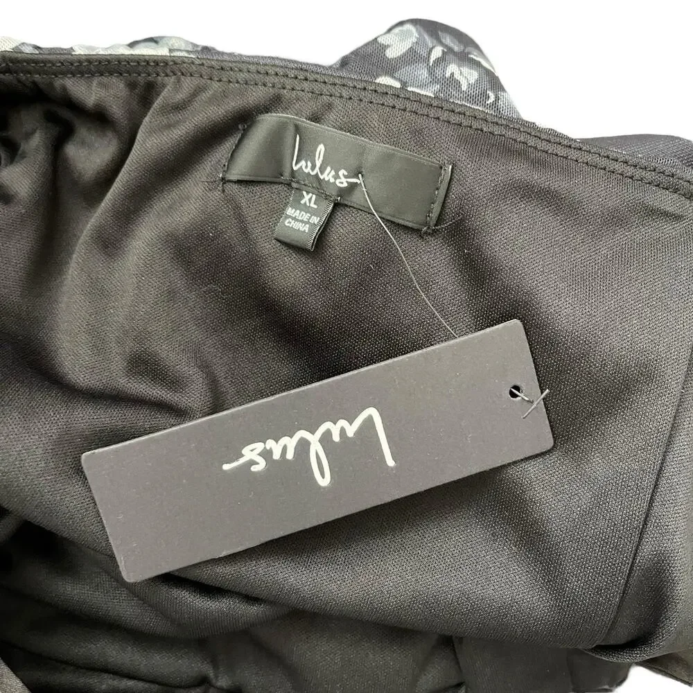 NWT Lulu's Womens XL Bodysuit Tank Top Tie Straps Black Gray Floral Thong Snap - Picture 2 of 13